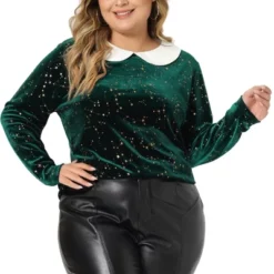 Agnes Orinda Women's Plus Size Long Sleeve Peter Pan Collar Stars Vintage Velvet Blouse -Agnes Sales Store GUEST 6de4e7f4 b968 4e28 b471 7603c3879718