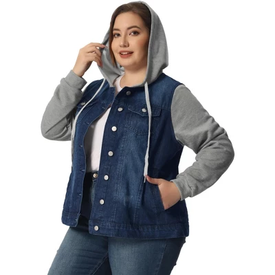 Agnes Orinda Women's Plus Size Denim Hood Drawstring Fall Winter Button Jean Jackets 9 Agnes Orinda Women's Plus Size Denim Hood Drawstring Fall Winter Button Jean Jackets - Image 9