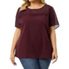 Agnes Orinda Plus Size Blouse For Women's Top T Shirt Contrast Panel Dots Summer Short Sleeve Blouse