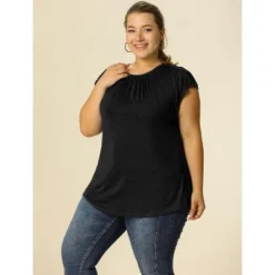 Agnes Orinda Women's Plus Size Round Neck Ruched Short Sleeve Summer Casual Blouses -Agnes Sales Store GUEST 6e5f33cc b7f3 447d 8704 e3809d58785f