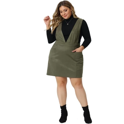 Agnes Orinda Women's Plus Size V Neck Sleeveless Faux Suede Pockets Pinafore Overall Mini Skirts 2 Agnes Orinda Women's Plus Size V Neck Sleeveless Faux Suede Pockets Pinafore Overall Mini Skirts - Image 2