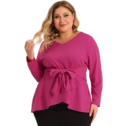 Agnes Orinda Women's Plus Size Workwear Fashion Belted Knot Tie Knit Blouses -Agnes Sales Store GUEST 6f6441f8 43d0 4475 b453 cd0589f5e207