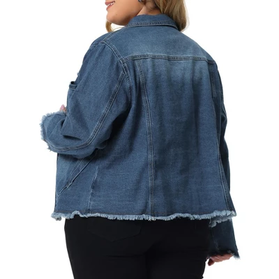 Agnes Orinda Women's Plus Size Button Up Frayed Hem Long Sleeve Casual Jean Jacket 3 Agnes Orinda Women's Plus Size Button Up Frayed Hem Long Sleeve Casual Jean Jacket - Image 3