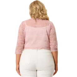 Agnes Orinda Women's Plus Size Shrug 3/4 Sleeves Lace Tie Neck Crop Bolero Cardigan -Agnes Sales Store GUEST 703baad0 61b3 4c25 8ba2 7b88d02ab014