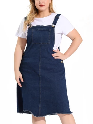 Agnes Orinda Women's Plus Size Overall Frayed Adjustable Strap Denim Suspender Shift Dress 6 Agnes Orinda Women's Plus Size Overall Frayed Adjustable Strap Denim Suspender Shift Dress - Image 6