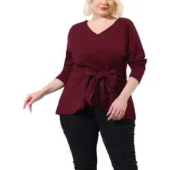 Agnes Orinda Women's Plus Size Workwear Fashion Belted Knot Tie Knit Blouses -Agnes Sales Store GUEST 7058368f 4879 4973 95a5 93b27fa45e12