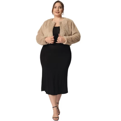 Agnes Orinda Women's Plus Size Winter Warm Collarless Faux Fur Fuzzy Cropped Cardigan 2 Agnes Orinda Women's Plus Size Winter Warm Collarless Faux Fur Fuzzy Cropped Cardigan - Image 2