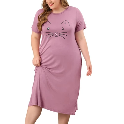 Agnes Orinda Womens Plus Size Short Sleeve Cute Cat Print Pockets Nightgown 19 Agnes Orinda Womens Plus Size Short Sleeve Cute Cat Print Pockets Nightgown - Image 19