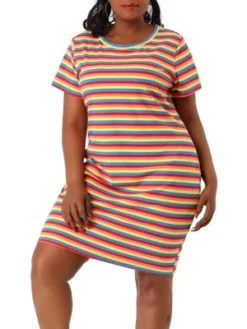Agnes Orinda Women's Plus Size Rainbow Striped Curvy Fit Shirtdress -Agnes Sales Store GUEST 70d5a484 cdb0 48ca 8f2c 469b7bbf9461