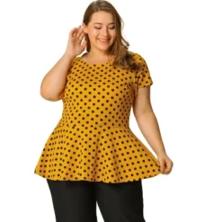 Agnes Orinda Women's Plus Size Polka Dots Fashion Workout Elegant Short Sleeves Peplum Top -Agnes Sales Store GUEST 70f76a95 6e13 491f 9fd8 efe49b97f297