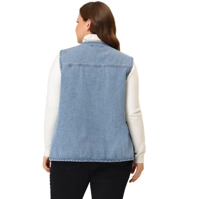 Agnes Orinda Women's Plus Size Sleeveless Denim Button Down V Neck Jean Vest 3 Agnes Orinda Women's Plus Size Sleeveless Denim Button Down V Neck Jean Vest - Image 3