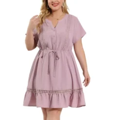 Agnes Orinda Women's Plus Size Elegant Short Sleeve Tie Waist Ruffle Hem At Kness Dresses -Agnes Sales Store GUEST 71df5617 5a02 4c58 8591 5d7af4529ad4