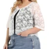 Agnes Orinda Women's Plus Size Sheer Shrug Tops Elbow Sleeve Floral Lace Open Front Shrug Top