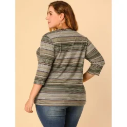 Agnes Orinda Women' S Plus Size 3/4 Sleeve V Neck Stripe Boho Knit Casual Blouse -Agnes Sales Store GUEST 72098969 d224 4362 bb7b d8dbd41afa66