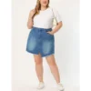 Agnes Orinda Women's Plus Size Denim Asymmetrical Slit Fashion Pockets Raw Hem Mini Skirts