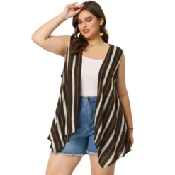 Agnes Orinda Plus Size Cardigans For Women Irregular Hem Boho Striped Sleeveless Cardigans -Agnes Sales Store GUEST 72a6c43e 0979 4ea2 b66e ac9c7ca5f665