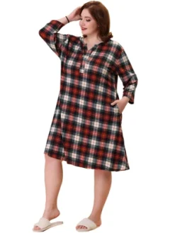 Agnes Orinda Women's Plus Size Plaid V Neck Lounge Sleep Dress Nightgowns -Agnes Sales Store GUEST 72ec818a d2f2 46b9 b559 4c973311e57a