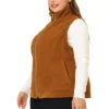 Agnes Orinda Women's Plus Size Corduroy Zipper Side Pocket Casual Sleeveless Fleece Vests
