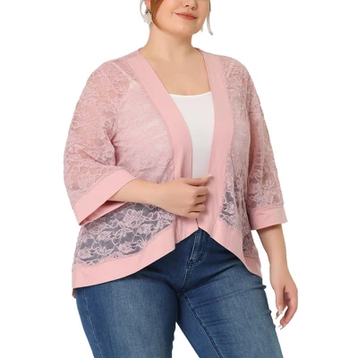 Agnes Orinda Women's Plus Size Elegant Open Front 3/4 Sleeve Lace Lightweight Tunic Cardigans 11 Agnes Orinda Women's Plus Size Elegant Open Front 3/4 Sleeve Lace Lightweight Tunic Cardigans - Image 11