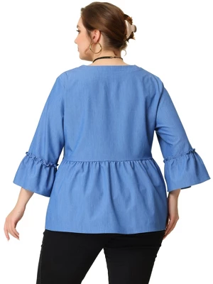 Agnes Orinda Women's Plus Size Lantern Sleeve Ruffle Peplum Babydoll Dressy Blouse 3 Agnes Orinda Women's Plus Size Lantern Sleeve Ruffle Peplum Babydoll Dressy Blouse - Image 3