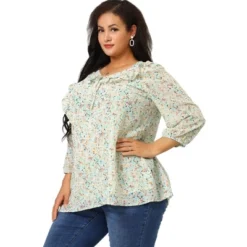 Agnes Orinda Women's Plus Size Chiffon 3/4 Sleeve V Neck Floral Tie Neck Blouses -Agnes Sales Store GUEST 7375679e 6034 4000 9d7e 3237d6fcfab0