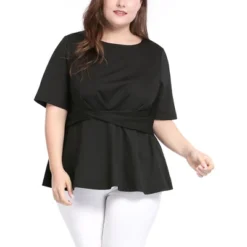 Agnes Orinda Women's Plus Size Twisted Knot Waist Short Sleeves Summer Outfits Peplum Blouses -Agnes Sales Store GUEST 739f502d d947 4493 ae49 2384e4e5f312