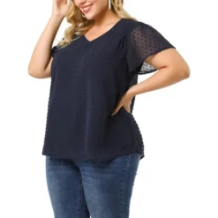 Agnes Orinda Women's Plus Size Pin Dots V Neck Smocked Bell Short Sleeve Top -Agnes Sales Store GUEST 73c7639a f1e4 4ff4 9ad4 77f933333344