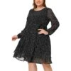 Agnes Orinda Women's Plus Size Chiffon Polka Dots Tie Waist Long Sleeve Dress