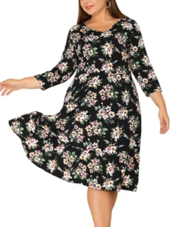 Agnes Orinda Women's Plus Size V Neck Ruffle Hem 3/4 Sleeve Elegant Floral Dresses -Agnes Sales Store GUEST 747086d7 6f0d 4afb 972f c3cbd1147de2