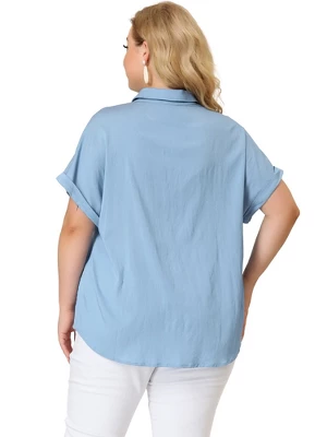 Agnes Orinda Women's Plus Size Chambray Work Roll Sleeves Buttons Down Shirts 4 Agnes Orinda Women's Plus Size Chambray Work Roll Sleeves Buttons Down Shirts - Image 4