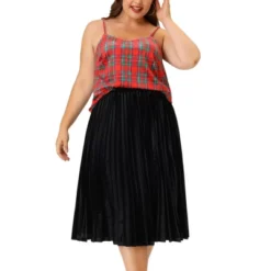 Agnes Orinda Plus Size Tops For Women Check Plaid Velvet Camisole Club Party Cami Top