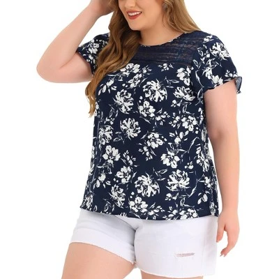 Agnes Orinda Women's Plus Size Top Floral Lace Panel Keyhole Back Flare Sleeve 10 Agnes Orinda Women's Plus Size Top Floral Lace Panel Keyhole Back Flare Sleeve - Image 10