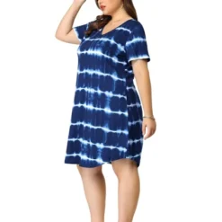Agnes Orinda Women's Plus Size Tie Dye Trendy V Neck High Low Hem Casual Dresses