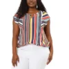 Agnes Orinda Women's Plus Size Blouse Keyhole Neck Cap Sleeve Stripe Top
