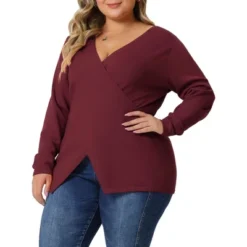 Agnes Orinda Women's Plus Size Knit Deep V Neck Wrap Curvy Pullover Sweaters -Agnes Sales Store GUEST 754e574c 063f 4119 9eeb 7f9cf50f912d