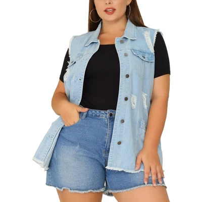 Agnes Orinda Women's Plus Size Denim Button Down Raw Hem Denim Vests 12 Agnes Orinda Women's Plus Size Denim Button Down Raw Hem Denim Vests - Image 12