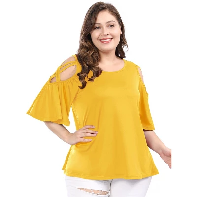 Agnes Orinda Women's Plus Size Summer Fashion Cold Shoulder Ruffle Trumpet Sleeve Blouses 7 Agnes Orinda Women's Plus Size Summer Fashion Cold Shoulder Ruffle Trumpet Sleeve Blouses - Image 7