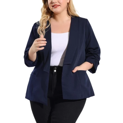Agnes Orinda Women's Plus Size Fashion Formal With 3/4 Pleated Sleeves And Shawl Collar Blazers 7 Agnes Orinda Women's Plus Size Fashion Formal With 3/4 Pleated Sleeves And Shawl Collar Blazers - Image 7