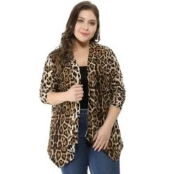 Agnes Orinda Women's Plus Size Print Asymmetric Open Front Fashion Cardigan