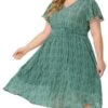 Agnes Orinda Women's Plus Size Trendy Smocked Waist A-Line Flowy Chiffon Midi Sundress