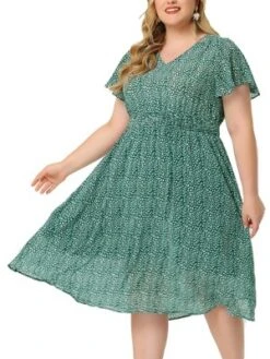 Agnes Orinda Women's Plus Size Trendy Smocked Waist A-Line Flowy Chiffon Midi Sundress