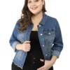 Agnes Orinda Women's Plus Size Classic Denim Casual Long Sleeve Fashion Jean Jackets