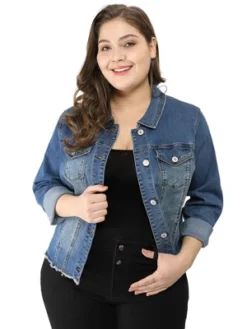Agnes Orinda Women's Plus Size Classic Denim Casual Long Sleeve Fashion Jean Jackets