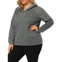 Agnes Orinda Women's Plus Size Pullover Hoodie Knit Long Sleeve Drawstring Work Hooded Sweatshirt