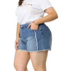 Agnes Orinda Women's Plus Size Jean Short Frayed Trim Stretched Distressed Denim Shorts -Agnes Sales Store GUEST 769b1c29 9571 499b b1fe 2e492269bb08