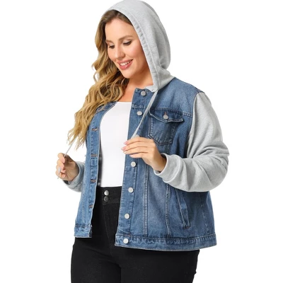 Agnes Orinda Women's Plus Size Denim Hood Drawstring Fall Winter Button Jean Jackets 6 Agnes Orinda Women's Plus Size Denim Hood Drawstring Fall Winter Button Jean Jackets - Image 6