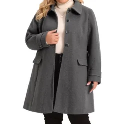 Agnes Orinda Women's Plus Size Turndown Collar Single Breasted Long Fleece Coats