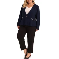 Agnes Orinda Women's Plus Size Work Fashion Button Chain Jacket Blazers