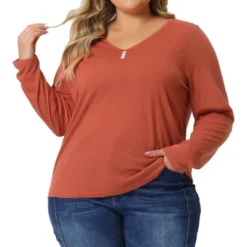 Agnes Orinda Women's Plus Size Long Sleeve V Neck Button Front Casual T-shirt -Agnes Sales Store GUEST 7743f1c0 8625 4c7b 807b 9d6f45a5dc59