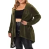 Agnes Orinda Women's Plus Size Velvet Sparkly Long Sleeve Open Front Sequin Cardigan